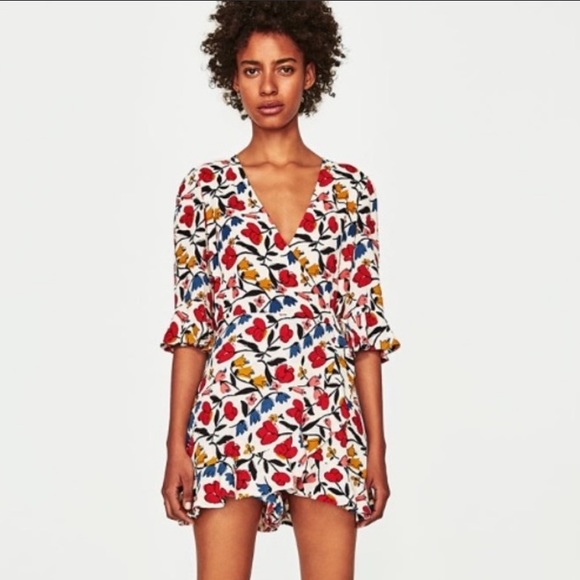Zara | Trafaluc Collection | Floral Ruffle Wrap Romper | Size XS - Picture 3 of 7